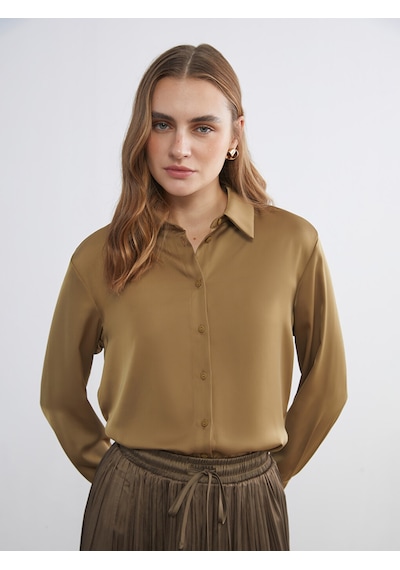 Lcwaıkıkı Classic Haki Oversize Saten Kadın Gömlek