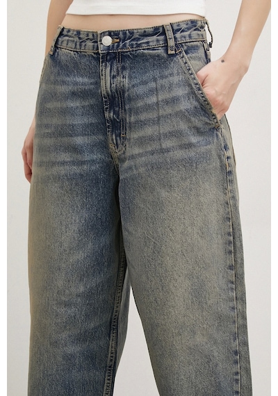 Yüksek Bel Baggy Jean Lacivert Lacivert