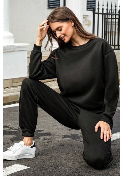 Uyguntarz Unisex Pamuklu Eşofman Takımı Siyah