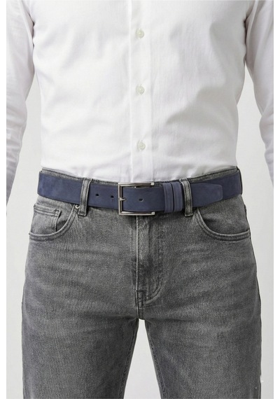 Onz Hakiki Deri Erkek Spor Kemer - Kot Ve Jeans Pantolon Uyumlu 4.5 Cm Açık Indigo