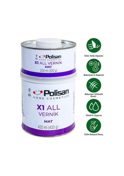 Polisan X1 All Vernik Mat Şeffaf Çift Bileşenli 0.6 Kg Polisan X1 All Vernik Mat Şeffaf Çift Bileşenli 0.6 Kg
