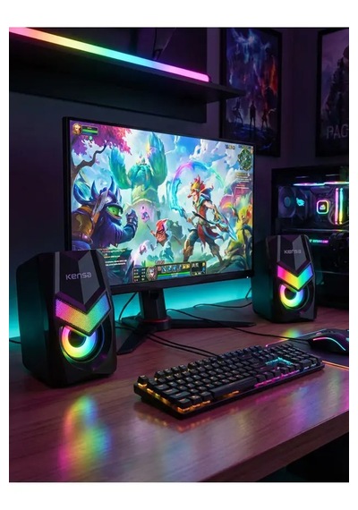 Rgb Işıklı Masaüstü Usb Hoparlör 6w Stereo Ses, 1000 Mah Şarjlı, Bilgisayar & Laptop Uyumlu