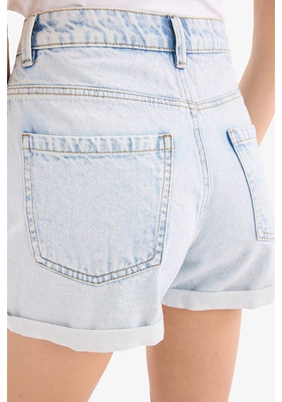 Defacto Mom Fit Yüksek Bel Katlamalı Paça Jean Şort E0521ax25smnm39 Mavi
