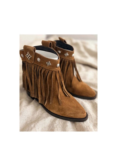 37brandshoes Süet Püsküllü Western Bot Kahverengi Kahverengi