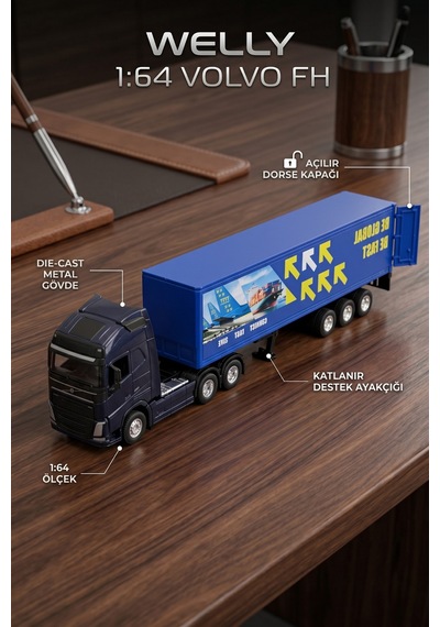 Welly 1:64 Ölçek Volvo Fh Diecast Metal Oyuncak Tır Açılır Kapaklı Model Araç Lisanslı