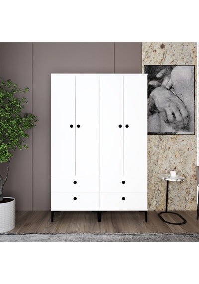 Kalender Dekor Silvia-1-1 Slv01, 4 Kapaklı, 4 Çekmeceli Gardırop