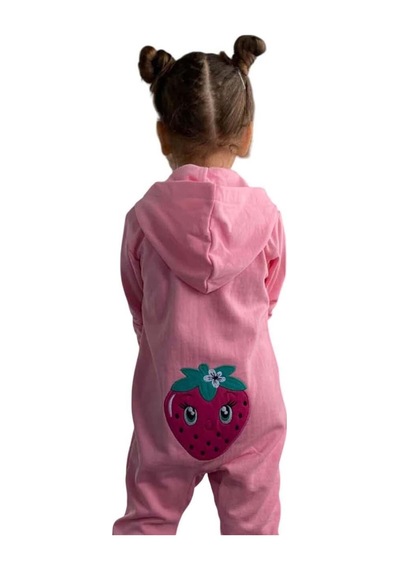 Riccotarz Kız Bebek Strawberry Yazı Ve Arkasında Çilek İşlemeli Fermuarlı Pembe Tulum Pembe