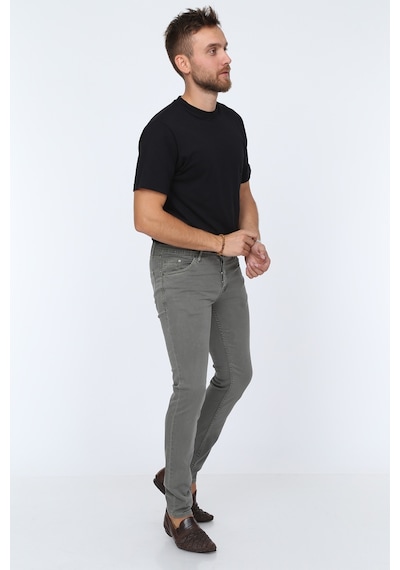 Digital Jeans Dar Kesim Erkek Likralı Açık Gri Kot Pantolo Koyu Gri Açık Gri