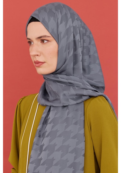 Mirsoy Scarf Kazayağı Desen İpeksi Jakar Şal - Antrasit Antrasit