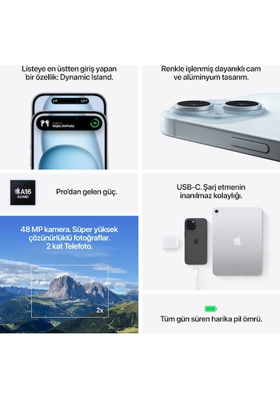 Apple iPhone 15 256 GB (Apple Türkiye Garantili)