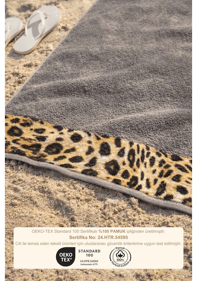 Leopar Plaj Havlusu %100 Pamuk Sertifikalı Deniz & Havuz Havlu Kahverengi 70x140cm Koyu Kahve