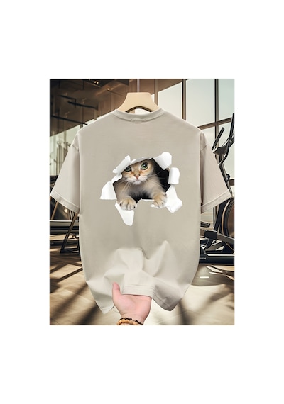 Caddemia Yaz Moda Rahat Gevşek Büyük Boy 3d Kedi Desen Baskılı Spor Yuvarlak Yaka Kıs Bej 2XL Caddemia Yaz Moda Rahat Gevşek Büyük Boy 3d Kedi Desen Baskılı Spor Yuvarlak Yaka Kıs Bej 2XL