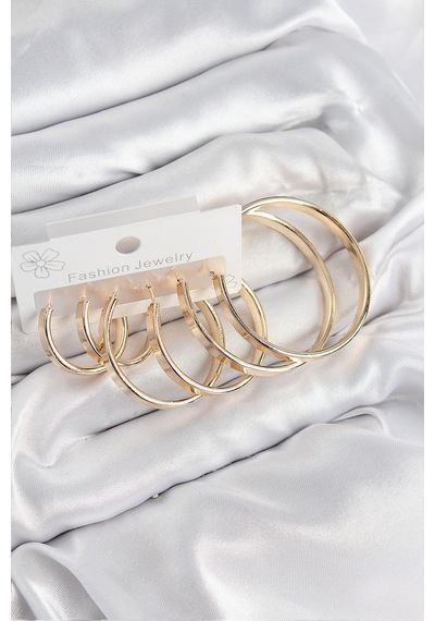 Pirinç Halka Model Gold Renk Kadın Set Küpe altın 09890948