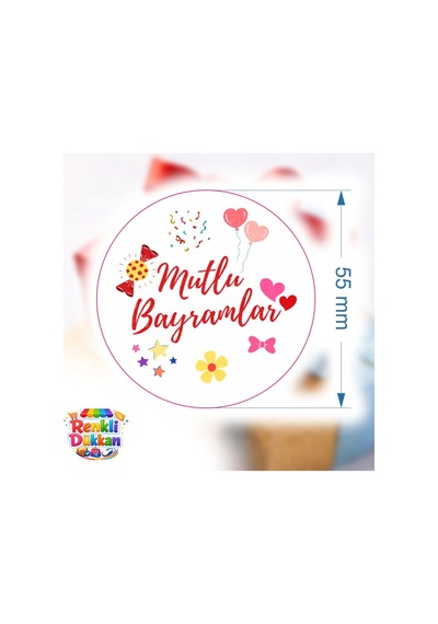 50 Li 55x55mm Yuvarlak Sticker Etiket Mutlu Bayramlar Diğer