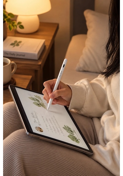 Exenar - Beyaz - Akıllı Attif Stylus Kalem Apple iPad Android Uyumlu Palm Rejection Hassas Dokunmatik Yazı Ve Çizim Kalemi 1