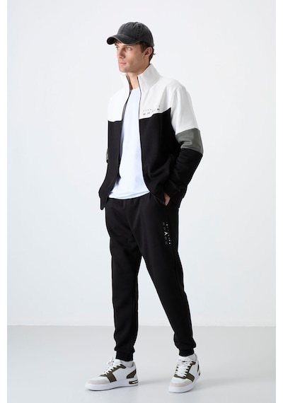 Tommy Life Siyah Dik Yaka Renk Geçişli İçi Polarlı Erkek Eşofman Takımı - 85186 Siyah