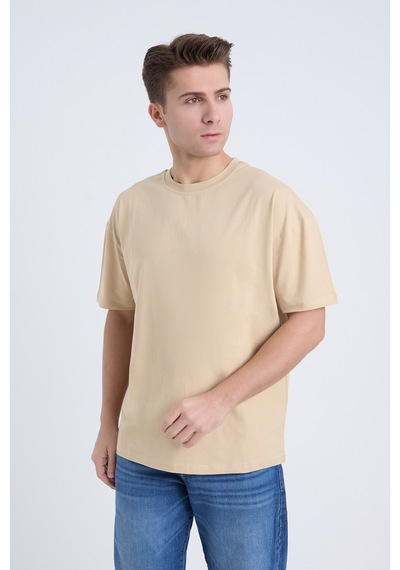 Velvoria Unisex Oversize Basic 3'lü Bej Renk T-shirt Çok Renkli18