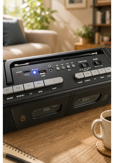 Puxing Px-888bt Siyah Nostaljik Çift Kaset Çalar Radyo - Bluetooth, Usb/sd, Mp3 Çalar