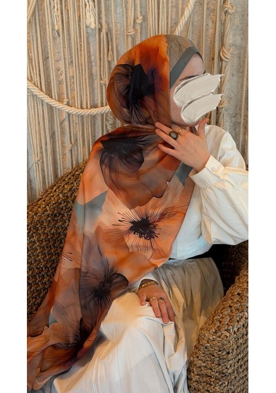 Qalortex Scarf Pamuklu Rosaly Desen Şal-mint/orange