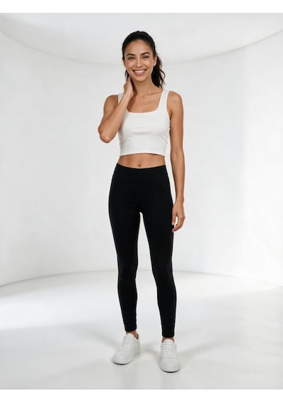 Nealirsanall.com Kadın Tencel Göğüs Kaplı Crop Atlet - Kare Yaka Krop Top Ekru