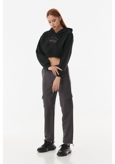 Fullamoda Baskılı Kapüşonlu Crop Sweatshirt- Siyah 24KGB890195453-Siyah