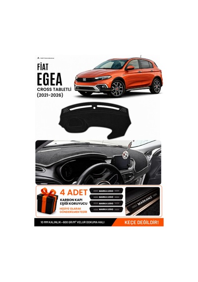 Fiat Egea Cross 2021-2026 Tabletli Uyumlu Torpido Örtüsü, Torpido Kılıfı - Siyah Gri