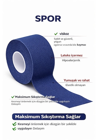 Rijit Fiksasyon Yapışkanlı Sporcu Bandajı 3.7cm X 10 Metre Koyu Mavi
