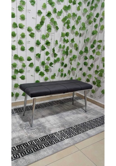 Özcan Metal Metal Ayaklı Krom Gri Bench Mutfak Salon Antre Yatak Odası Puf Bank Füme