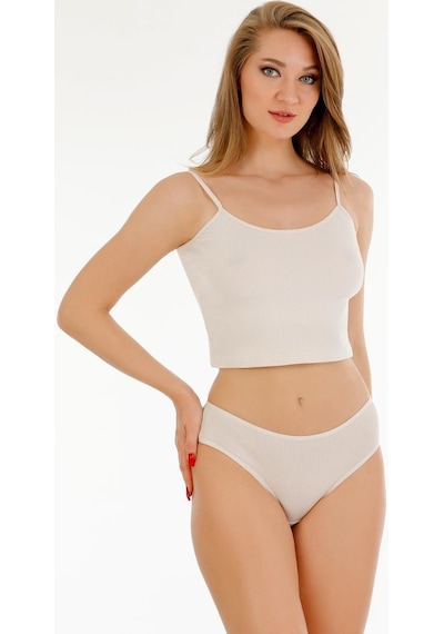 Sensu Kadın Fitilli Kumaş İp Askılı Büstiyer Bikini Külot Set - Bbt300 Bej Bej