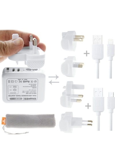 Haweel Universal Seyahat Şarj Adaptör Apple Uyumlu iPhone Ve 1 Mikro Usb Şarj (120374573)-Beyaz