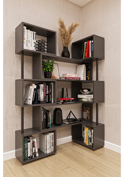 Asra Trend Modern Ayarlanabilir Raflı Ev Ofis Kitaplık %100 Mdf Dekoratif Kütüphane Kitaplık Dk02 Koyu Gri Asra Trend Modern Ayarlanabilir Raflı Ev Ofis Kitaplık %100 Mdf Dekoratif Kütüphane Kitaplık Dk02 Koyu Gri