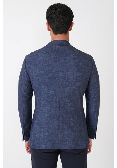 Slim Fit Çift Yırtmaçlı Torba Cep Esenk Yünlü Lacivert Ceket C 752