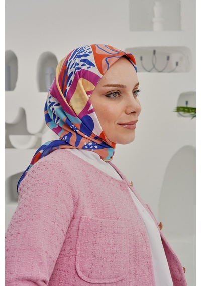 Afvente Yaprak Desen Mavi Soft -  Pamuk Eşarp