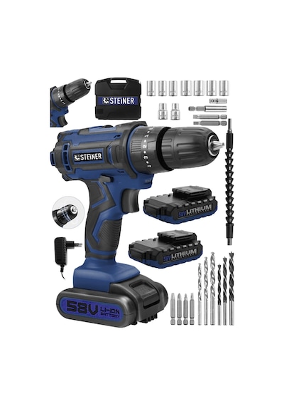 Steiner Alman Highline 58 V 5 Ah Darbeli Bakır Sargılı Çift Akülü Vidalama Matkap - St0518r215400107