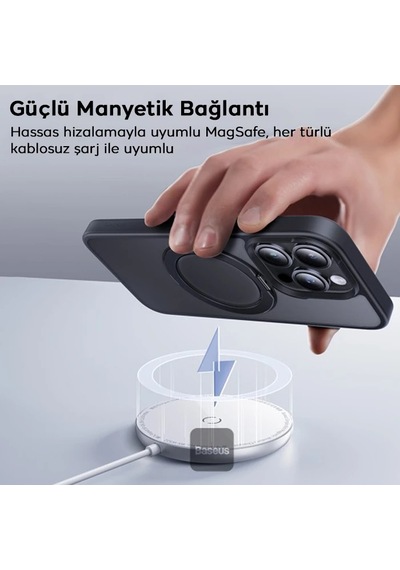 Baseus Apple İphone Uyumlu 15 Pro Skyring Serisi Standlı Magsafe Manyetik Kılıf + Tempered Ekran Koruyucu Set- 5775