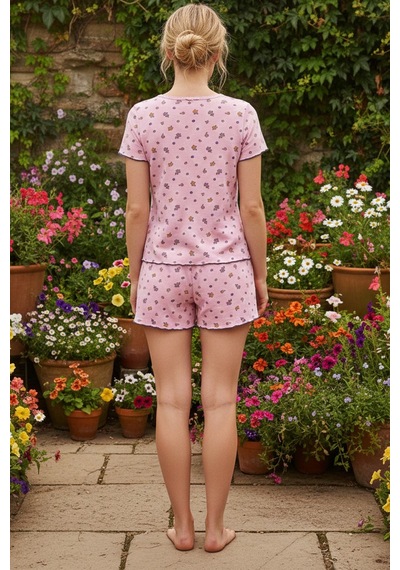 Siyah İnci Dantelli Fitilli Kaşkorse Örme Şortlu Pijama Takım 26120052 Pembe