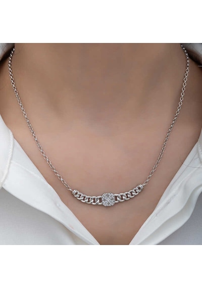 Stillove Gümüş Gurmet Zincirli Kare Baget Taşlı Kadın Kolye