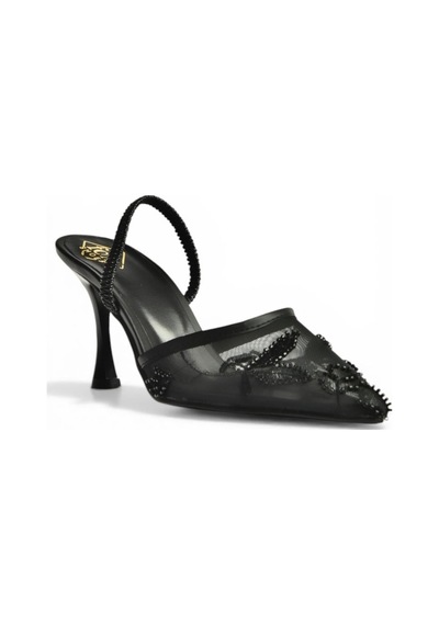 Fox Shoes Y752176315 Siyah File Boncuk İşlemeli İnce Topuklu Kadın Ayakkabı