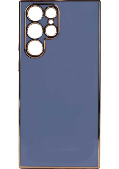 Noktaks - Galaxy S22 Ultra Uyumlu Kılıf Kenarları Parlak Altın Renkli Silikon Bark Kapak - Mavi Açık - T21639