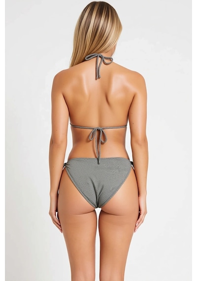 Benerly Kadın Bikini Takımı Simli Üçgen Kap Tokalı Normal Bel Slip Alt Ay Haki