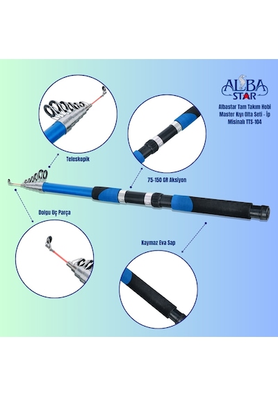 Albastar Tam Takım Hobi Master Kıyı Olta Seti İp Misinalı 300 Cm - Tts104