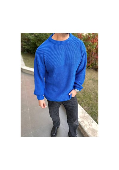 Elku Moda Kazak Oversize Çift Kat Örme Naturel Pamuk Bisiklet Yaka Bol Kesim Tüylenmeyen Salaş Örme Triko Açık Bej