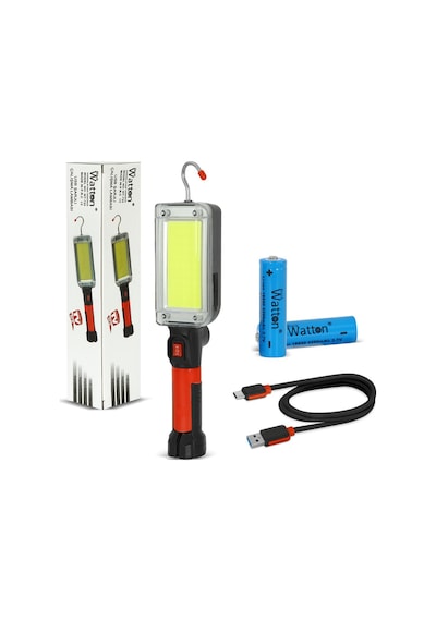 Watton Wt-733 Tamirci Feneri Kancalı Mıknatıslı Usb-c Şarjlı 28.5cm Siyah - Kırmızı