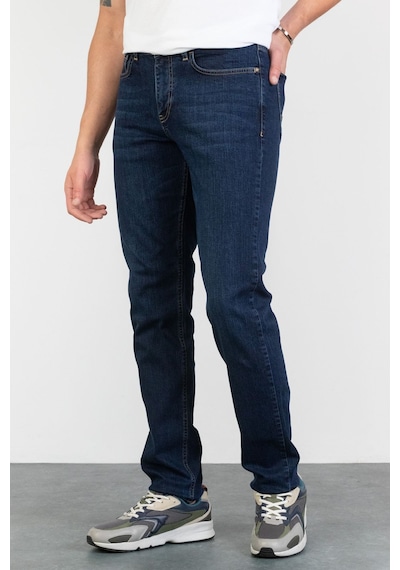 HLT Jeans Erkek Koyu Mavi Yıkamalı Regular Fit Boru Paça Likralı Jean Kot Pantolon Vıctor