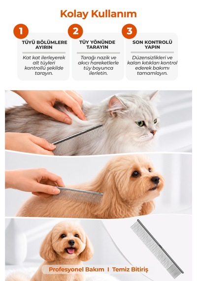Andis 24 Cm Çelik Dayanıklı Kedi Köpek Kıtık Açıcı Ve Kabartma Tarağı