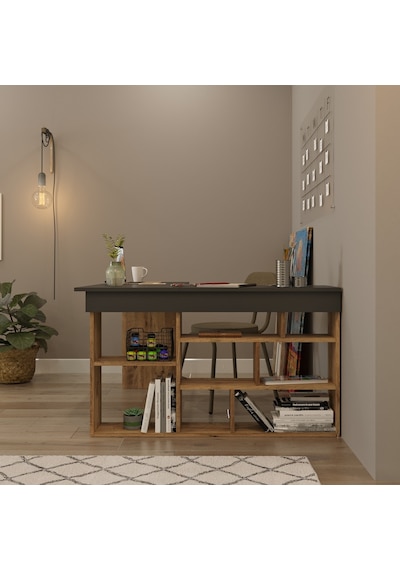 Robinhome Robin Home Boston Kitaplık Raflı Çalışma Masası Çam-Gri Robinhome Robin Home Boston Kitaplık Raflı Çalışma Masası Çam-Gri