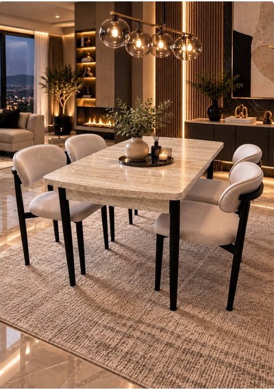 Sfm 80 X 130 Traverten Mutfak Masa Takımı Salon Takımı Masa Takımı Bej - 924256561 Bej