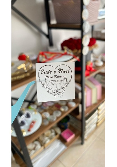 Söz, Kına, Nişan Güvercinli Çikolata Etiketi 3,5x3,5 Cm 70 Adet - Arletikettasarım Beyaz