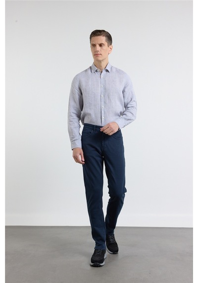 İmza Lacivert 5 Cep Düz Paça Gabardin Slim Fit Pamuklu Pantolon 1003260318