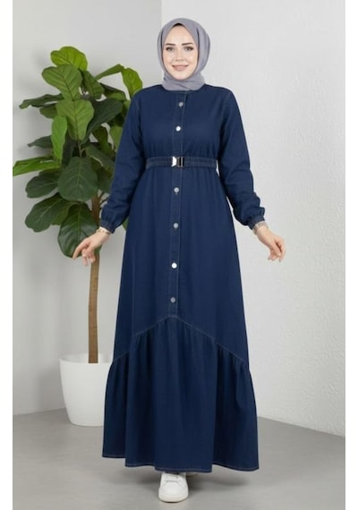 Hb Harma Time Butik Kadın Düğmeli Kuşaklı Denim Koyu Kot Mavi Elbise Koyu Mavi Hb Harma Time Butik Kadın Düğmeli Kuşaklı Denim Koyu Kot Mavi Elbise Koyu Mavi